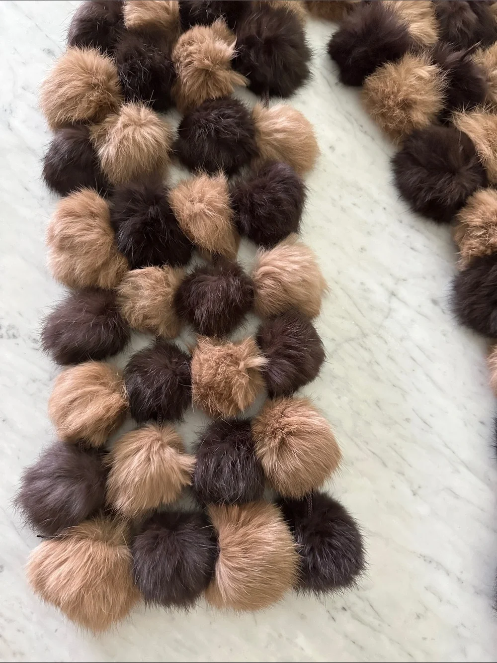 Valerie Stevens Rabbit Fur Brown & Tan Pom-Pom Scarf
